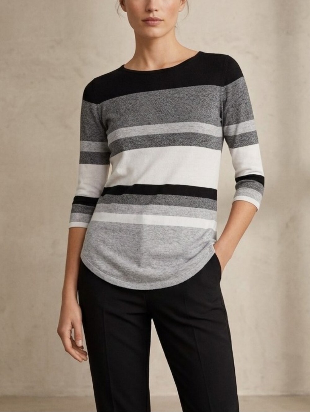 Colour Block Striped Knit Lightweight Tee